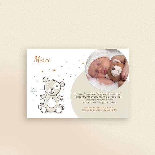 Carte Remerciement Naissance Nounours Photo Rondes - Avec Photo