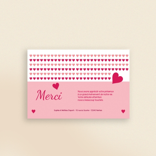 Carte Remerciement Naissance Petits Cœurs Roses Fille - Sans Photo