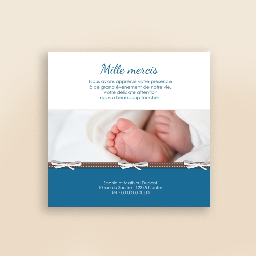 Carte Remerciement Naissance Petits rubans - Avec Photo