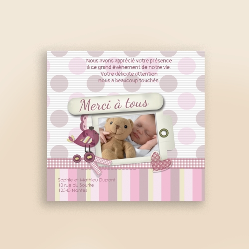 Carte Remerciement Naissance Scrapbooking pour Filles - Avec Photo