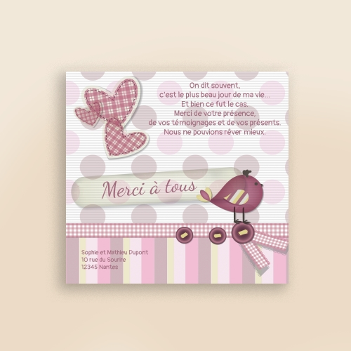 Carte Remerciement Naissance Scrapbooking pour Filles - Sans Photo