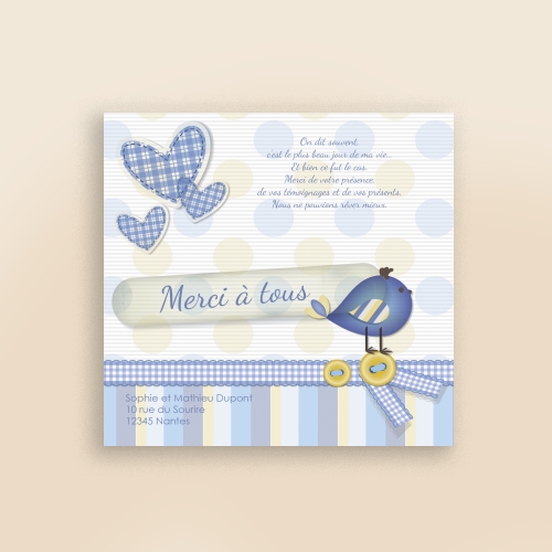 Carte Remerciement Naissance Scrapbooking pour garçons - Avec Photo