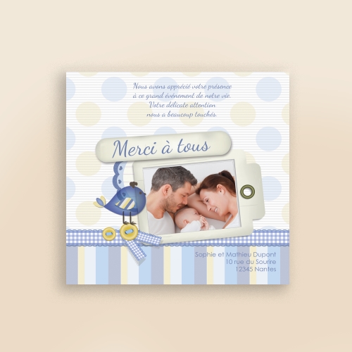 Carte Remerciement Naissance Scrapbooking pour garçons - Sans Photo