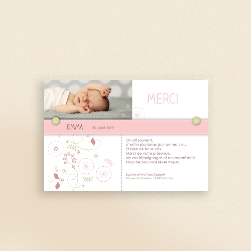 Carte naissance en bois personnalisée - Thème floral - Ourson Câlin