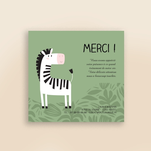 Carte Remerciement Naissance - Zèbre savane