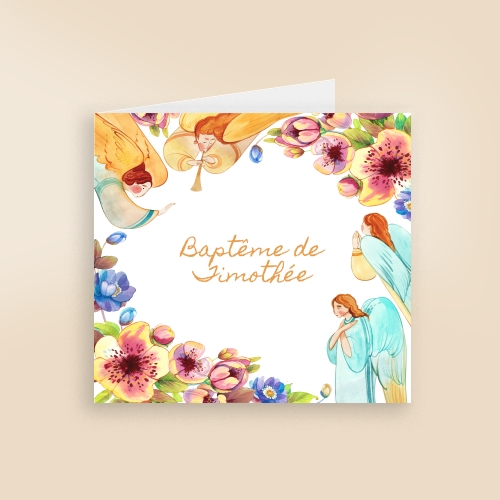 Faire Part Baptême Aquarelle anges