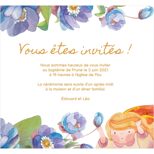 Faire Part Baptême Aquarelle petits anges