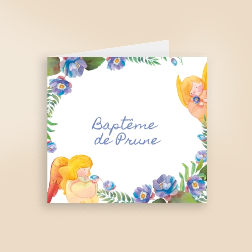 Faire Part Baptême Aquarelle petits anges