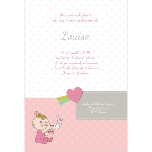 Faire Part Baptême Illustration rose