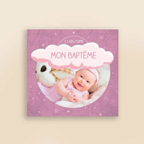 Faire Part Baptême Rêves et nuage fille