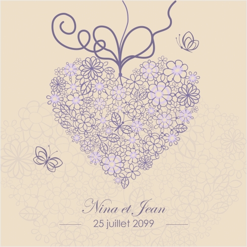 Coeur en motif floral violet miniature 2