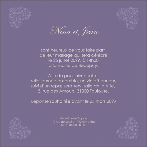 Annonce Coeur en motif floral violet