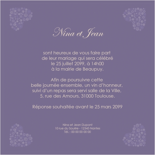 Annonce Coeur en motif floral violet