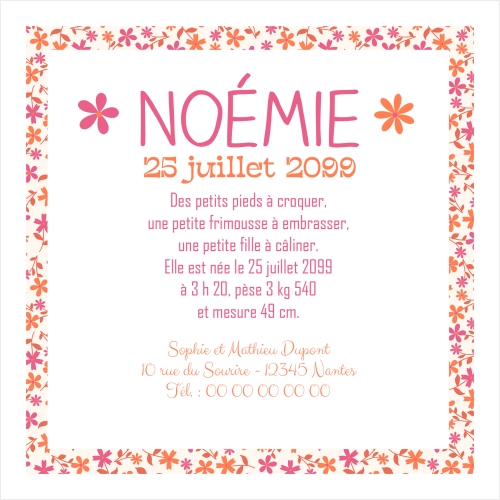 Invitation Cadre floral fille