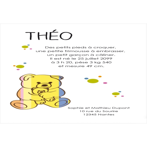 Invitation Nounours multicolore