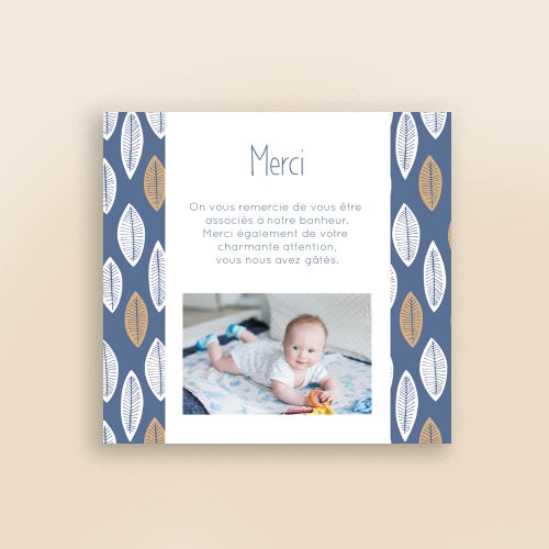 Cartes Remerciements Naissance Motif bleu et ocre