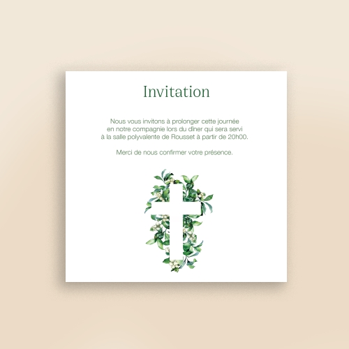 Cartes Invitation Baptême Croix florale