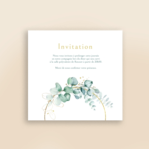 Cartes Invitation Baptême Floral or