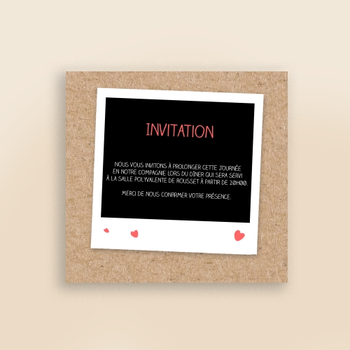Cartes Invitation Baptême Nœud kraft polaroid