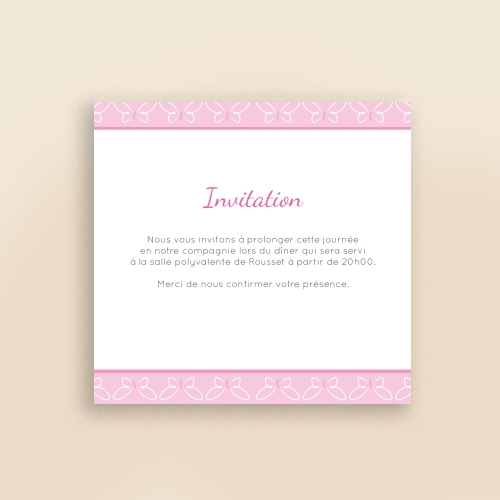 Cartes Invitation Baptême Papillons roses