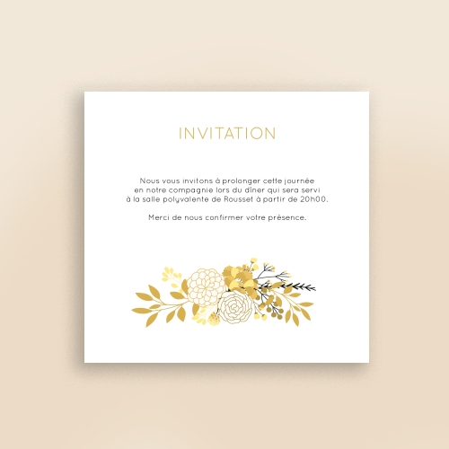 Cartes Invitation Mariage Fleurs en Or