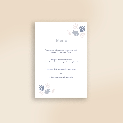 Cartes Menu Baptême Colombe et cœur