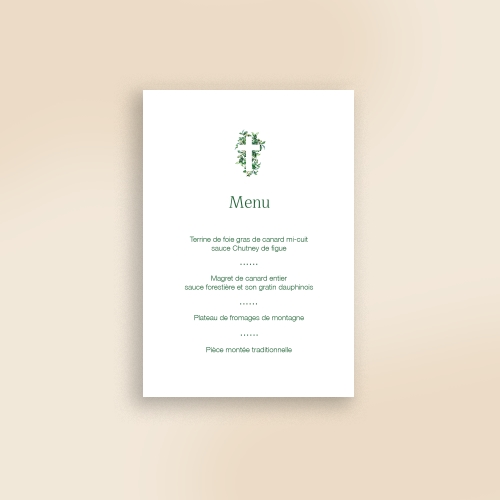 Cartes Menu Baptême Croix florale