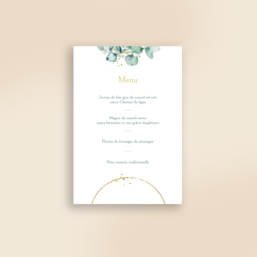 Cartes Menu Baptême Floral or