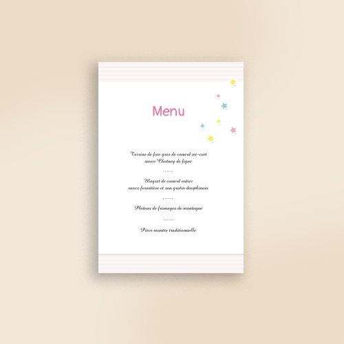 Cartes Menu Baptême Licorne