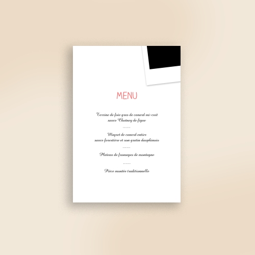 Cartes Menu Baptême Nœud kraft polaroid