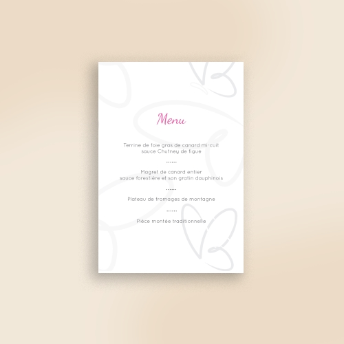 Cartes Menu Baptême Papillons roses