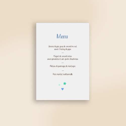 Cartes Menu Baptême Petits cœurs