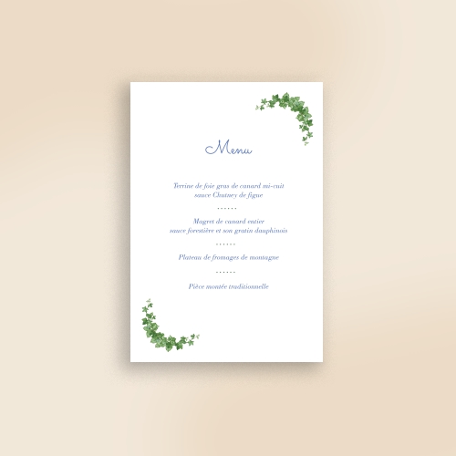 Cartes Menu Mariage Amoureux aquarelle