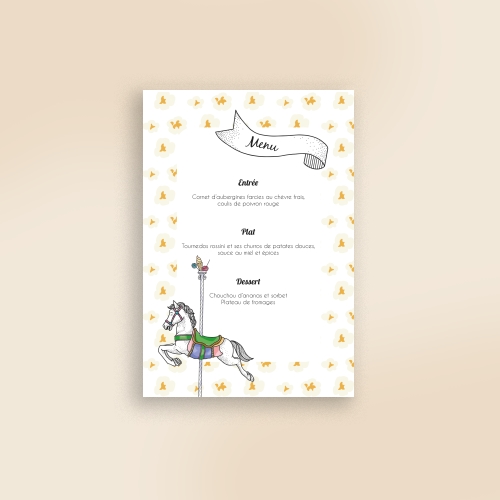 Cartes Menu Mariage Animaux Carrousel