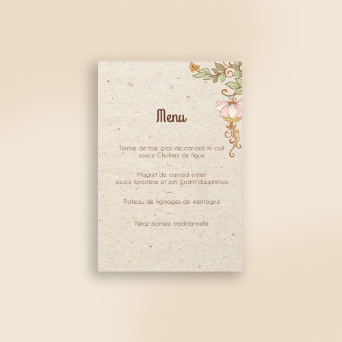 Cartes Menu Mariage Art déco floral