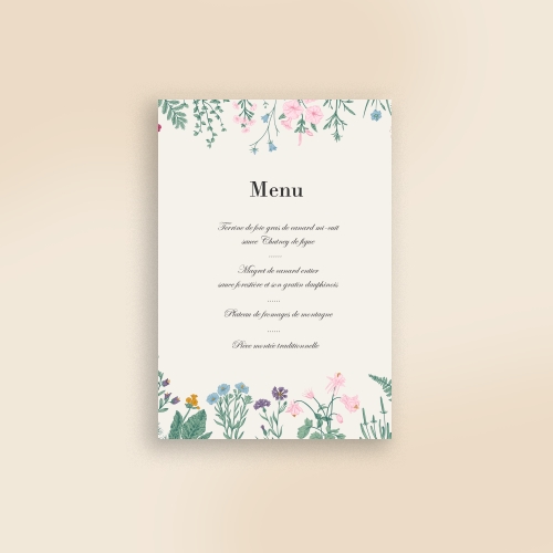Cartes Menu Mariage Champêtre - Herbes sauvages