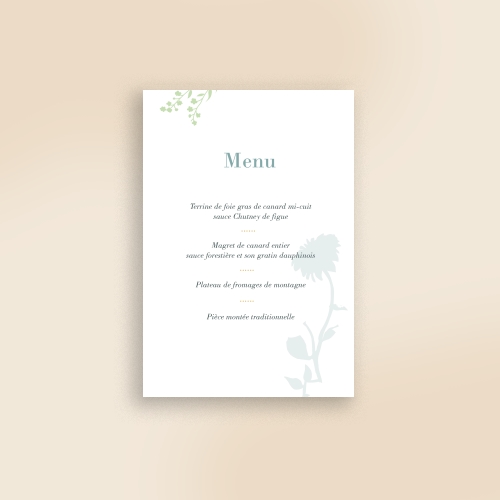 Cartes Menu Mariage Champêtre - Oiseau