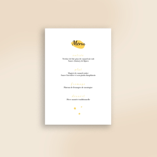 Cartes Menu Mariage Cœurs jaunes