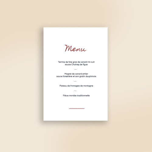 Cartes Menu Mariage Couple papier