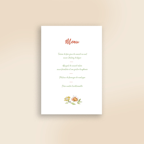 Cartes Menu Mariage Couronne d'été