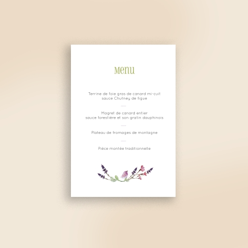 Cartes Menu Mariage Couronne d'été floral