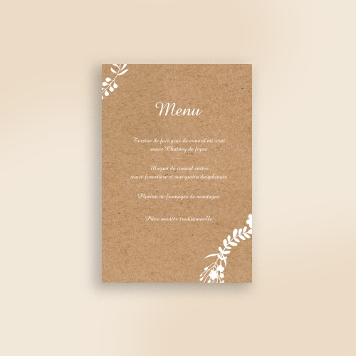 Cartes Menu Mariage Couronne Kraft