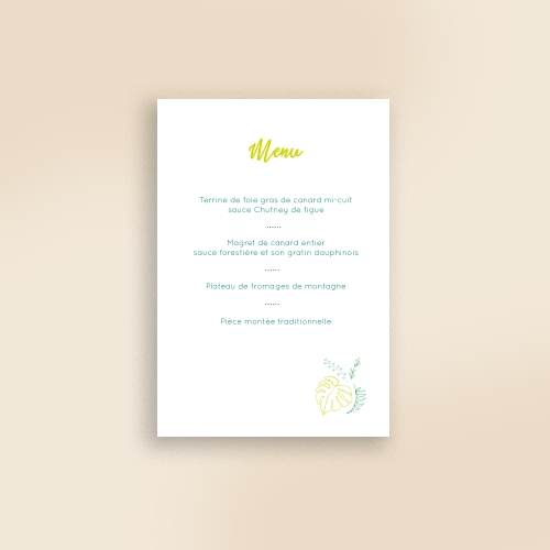 Cartes Menu Mariage Dans la mousse