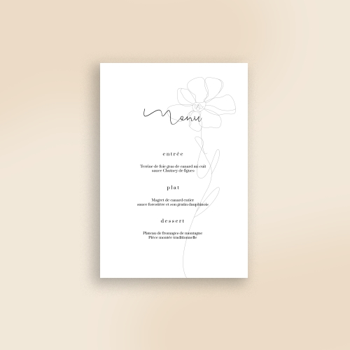 Cartes Menu Mariage Fleur filaire