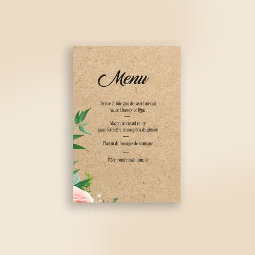 Cartes Menu Mariage Floral kraft