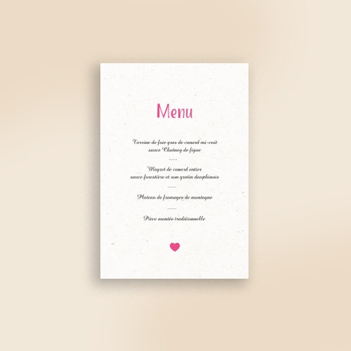 Cartes Menu Mariage Kraft coeur