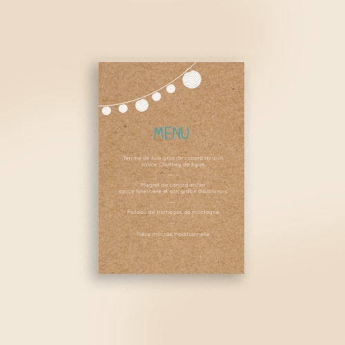 Cartes Menu Mariage Kraft moderne