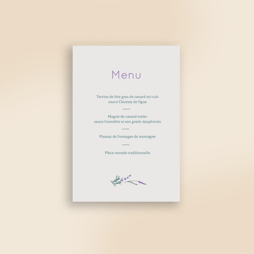 Cartes Menu Mariage Lavande