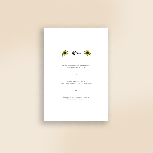 Cartes Menu Mariage Les tournesols