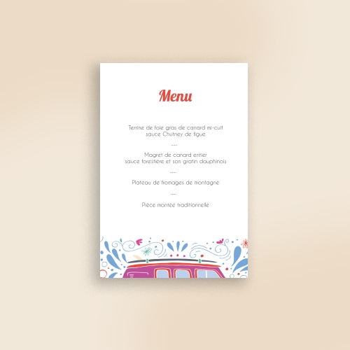 Cartes Menu Mariage Love Car